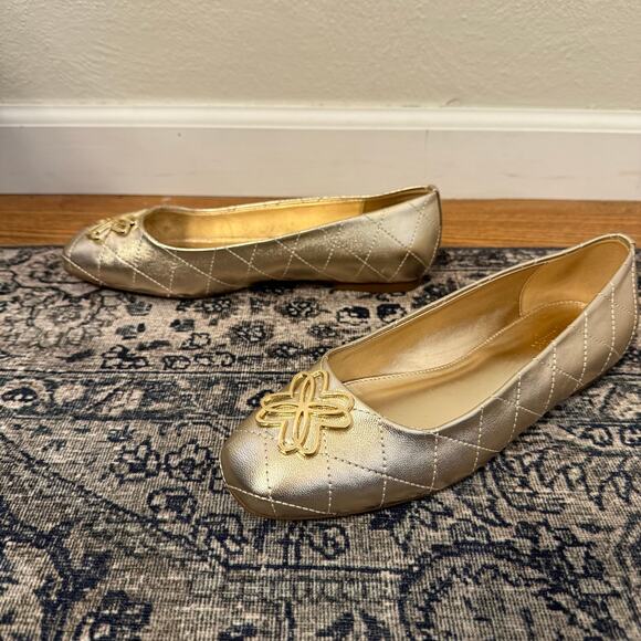 LILLY PULITZER Women’s 8.5 Patina Ballet Flats Gold Quilted Embellished - Picture 4 of 9